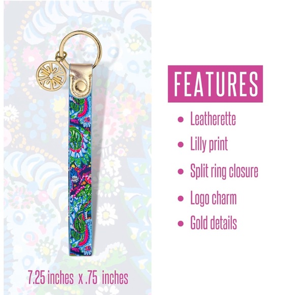 Lilly Pulitzer Logo Charm Leatherette Strap Keychain in Take Me to the Sea - Picture 2 of 4